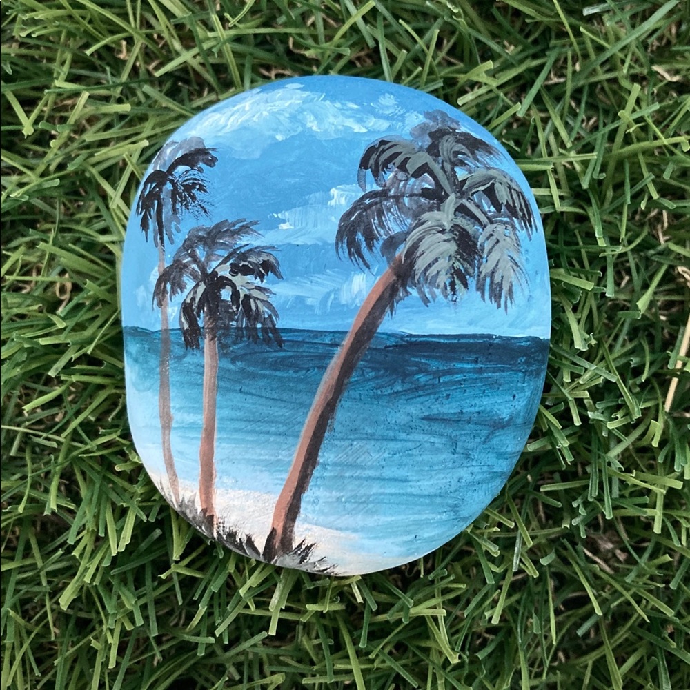 Palm Trees Hand Painted River Rock 2.5”